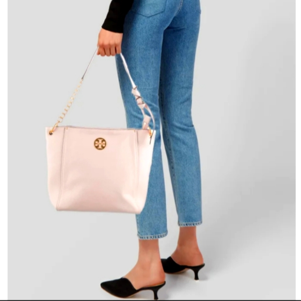 Tory Burch Vintage Salmon 🛍️ Gold 🪙 HW Braids Pebbled Leather Tote - Picture 16 of 16